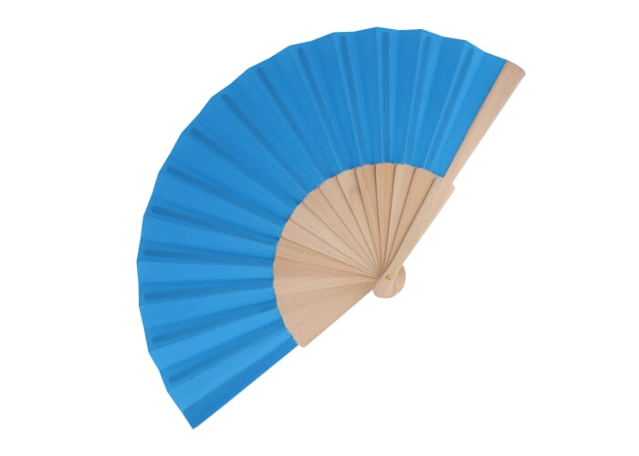Éventail coloré en bois et rPET personnalisé Bleu clair